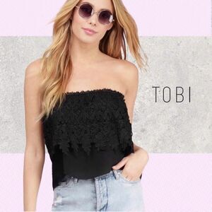 TOBI Black Crochet Crop Top Strapless Size Small